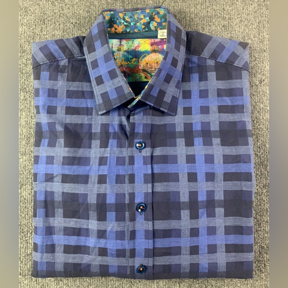 Robert Graham Mens Long Sleeve 100% Cotton Flip Cuff Button Up Shirt Size S Blue